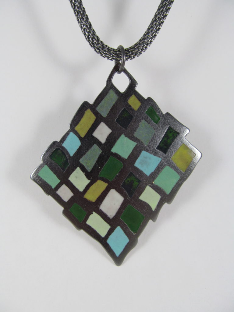 Green Blocks Champleve Pendant