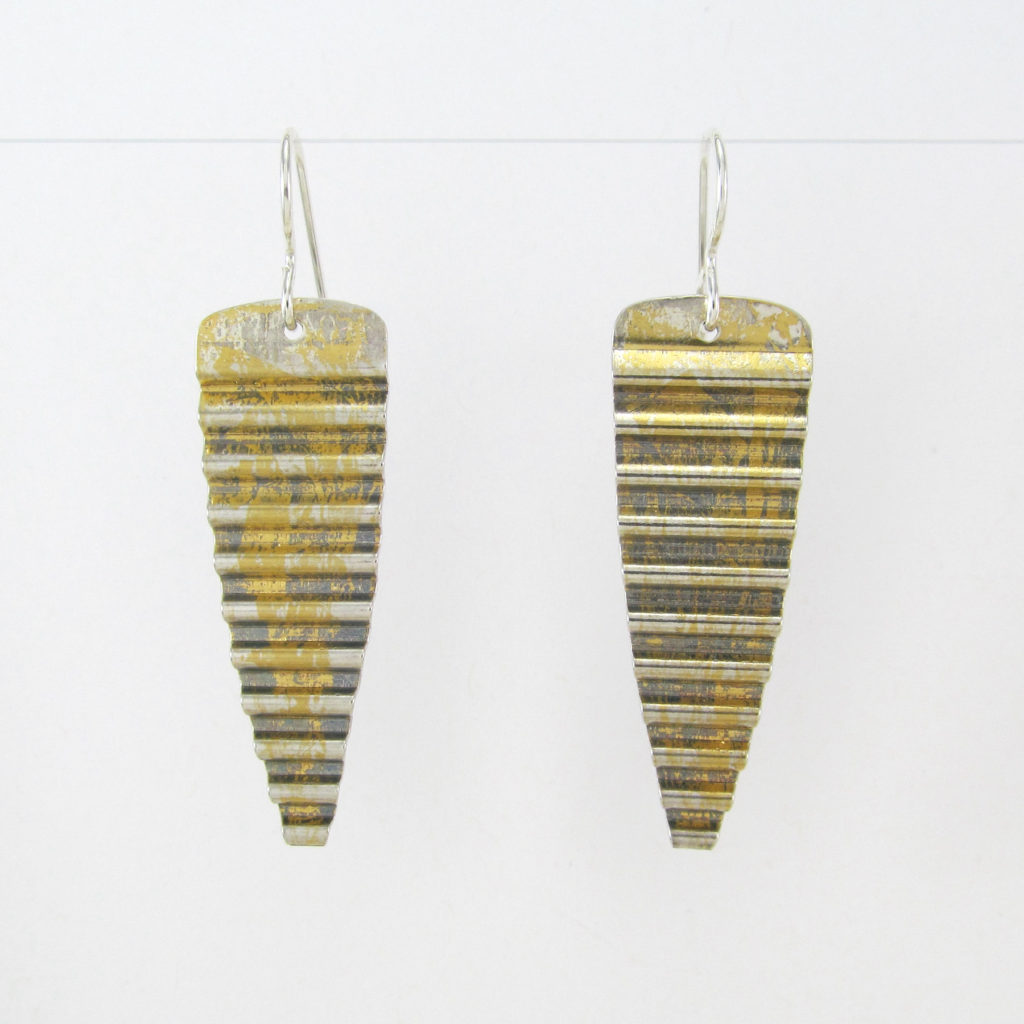 Corrugated Gold-Silver Earrings with Patina