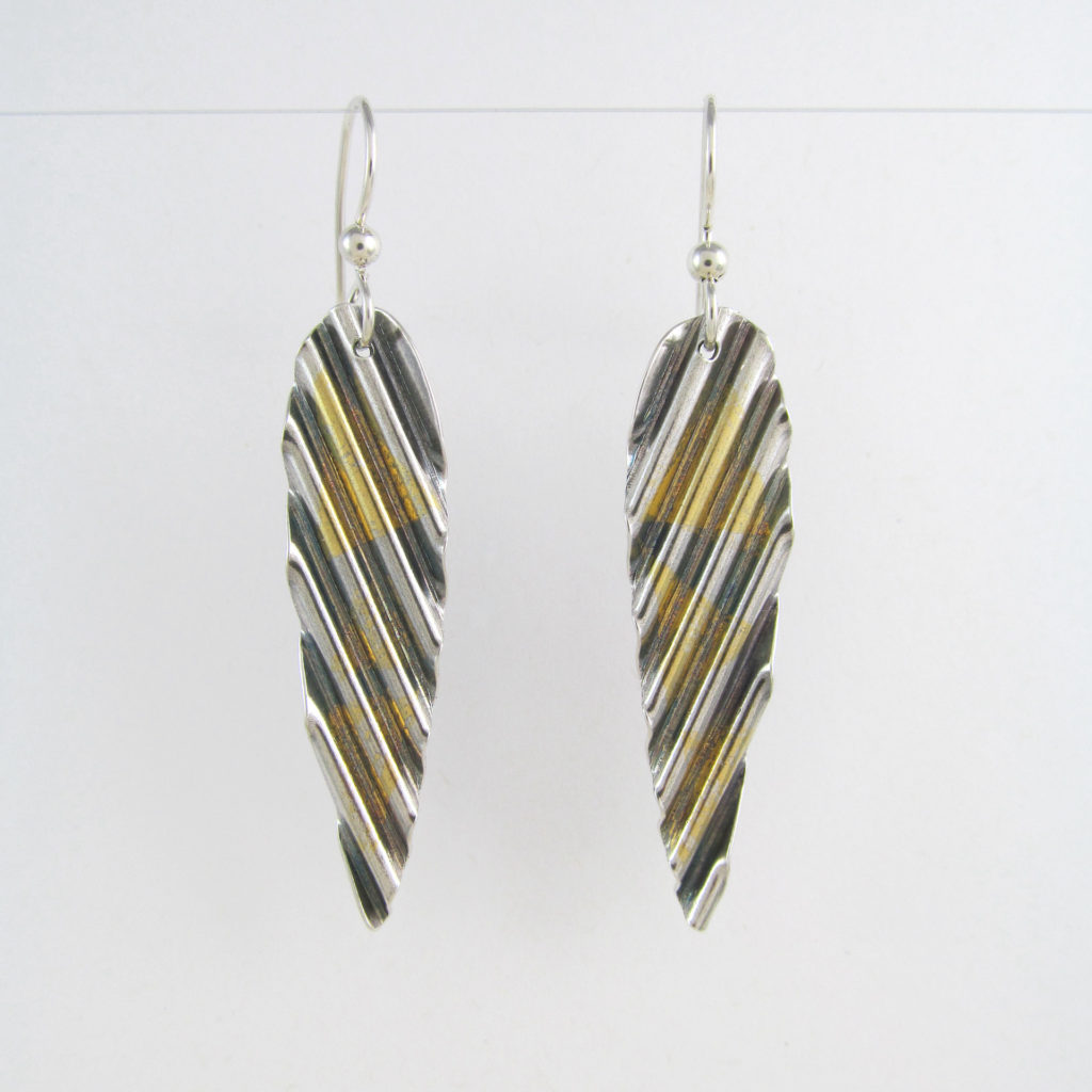 Corrugated Gold-Silver Earrings with Patina