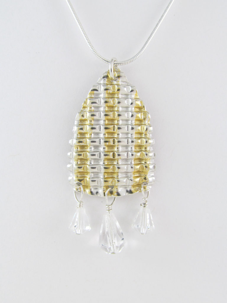 Cross-Corrugated Gold-Silver Pendant with Crystals
